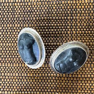 Vintage Style Black Cameo Oval Earrings clip on sterling